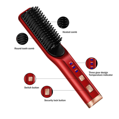 Mini 2 In 1 Hair Straightener Brush เตารีดแบนไร้สายแบบชาร์จไฟสำหรับการเดินทาง / บ้าน